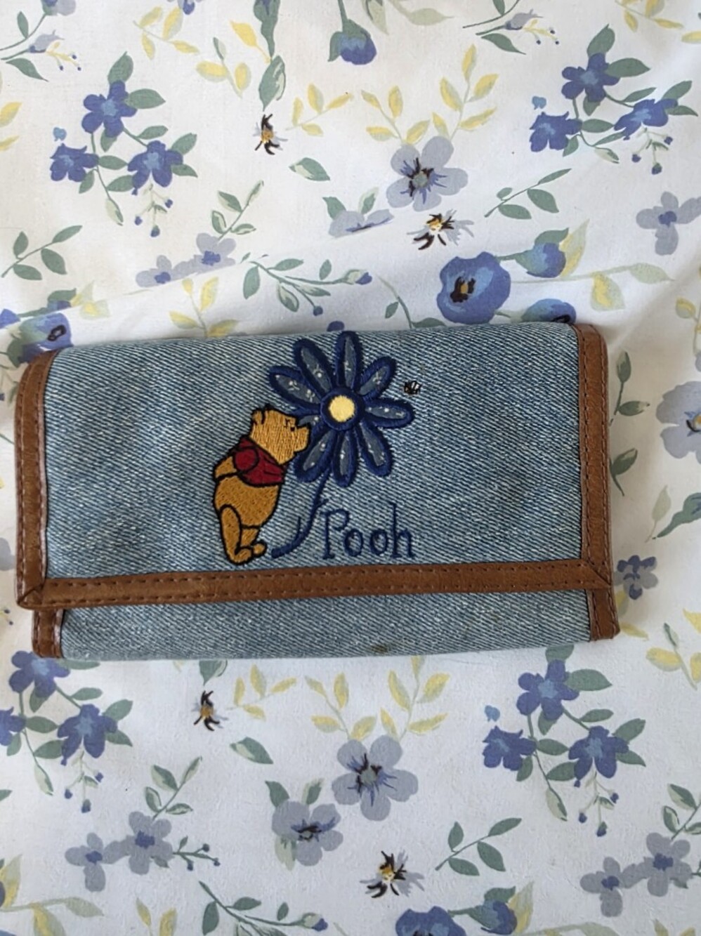 Disney Denim Winnie the Pooh Wallet - Blue with Brown Trim